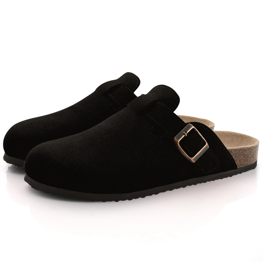 Sandalen für Damen in Schwarz mit orthopädischem Fußbett, verstellbarer Schnalle und rutschfester Laufsohle