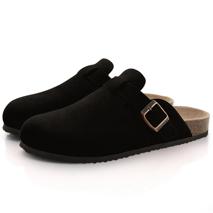 Sandalen für Damen in Schwarz mit orthopädischem Fußbett, verstellbarer Schnalle und rutschfester Laufsohle