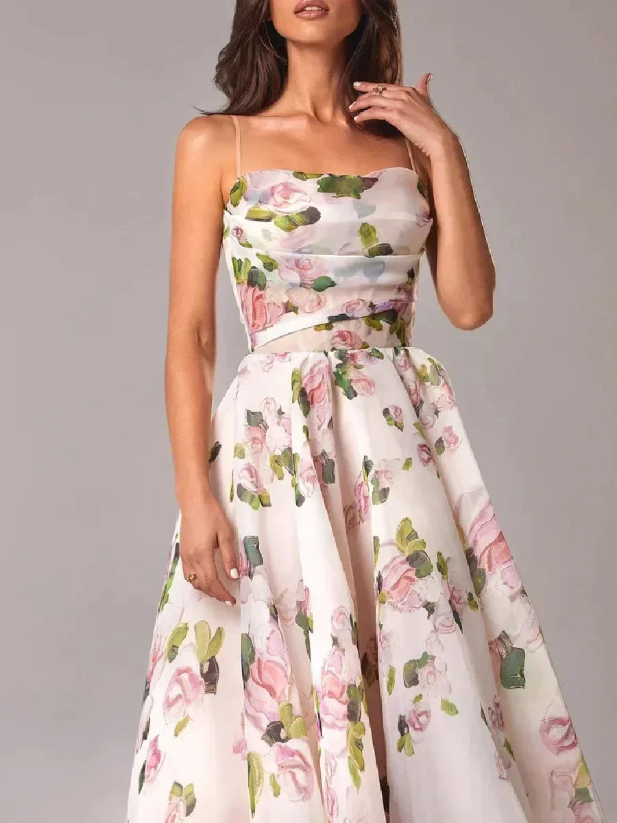 Vestito midi strutturato a taglio aderente con spalline sottili per donna