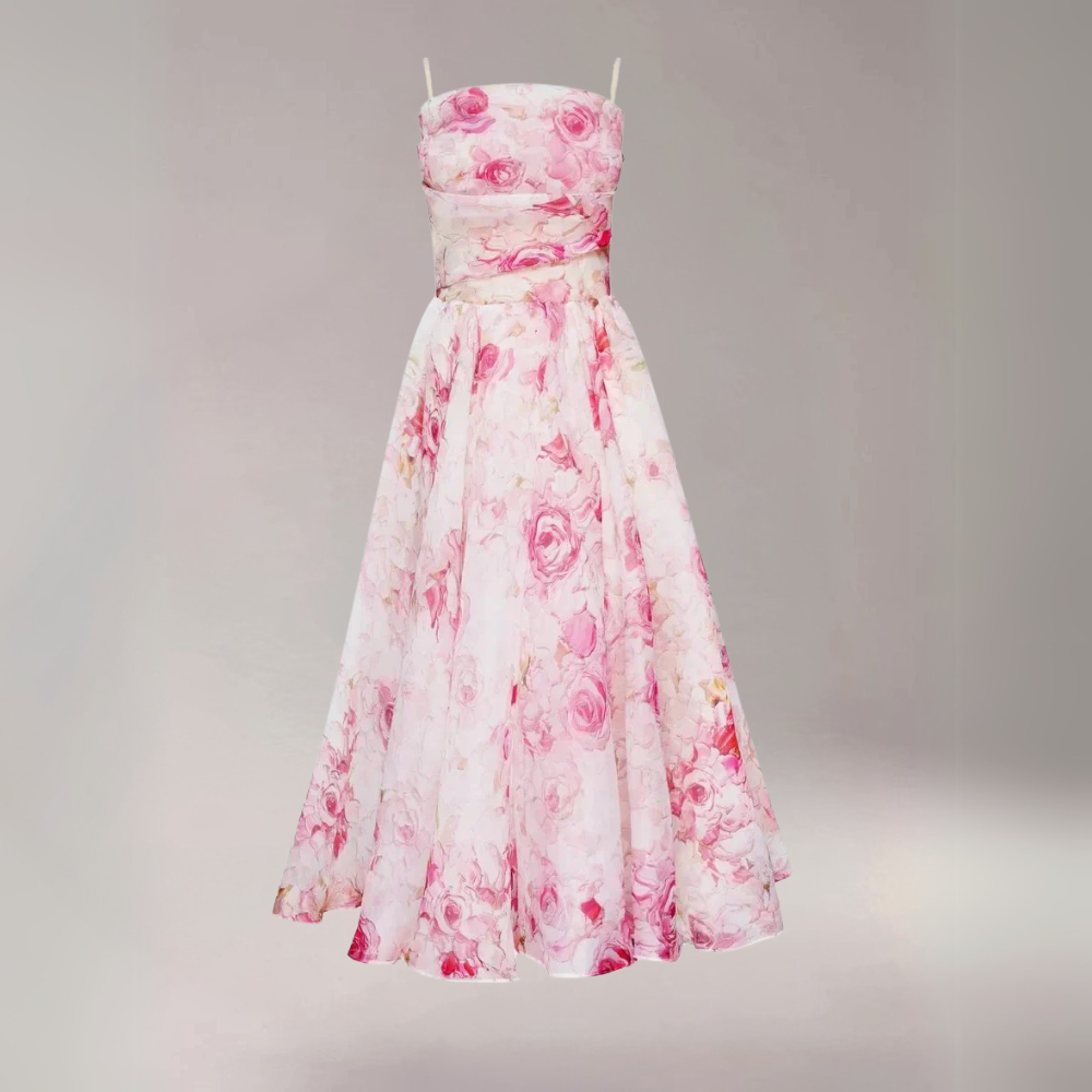 Feminines Damen-Midikleid in Rosa – Spaghetti-Träger-Midikleid mit engem Schnitt und weichem Stoff