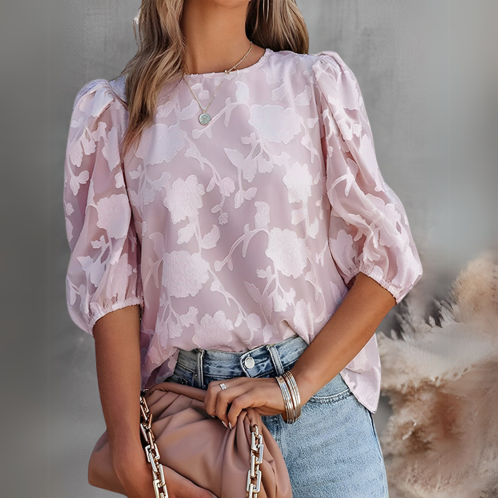 Schmeichelhaft Puffärmel-Bluse für Damen in Rosa feminine Damenbluse mit weichem Farbton