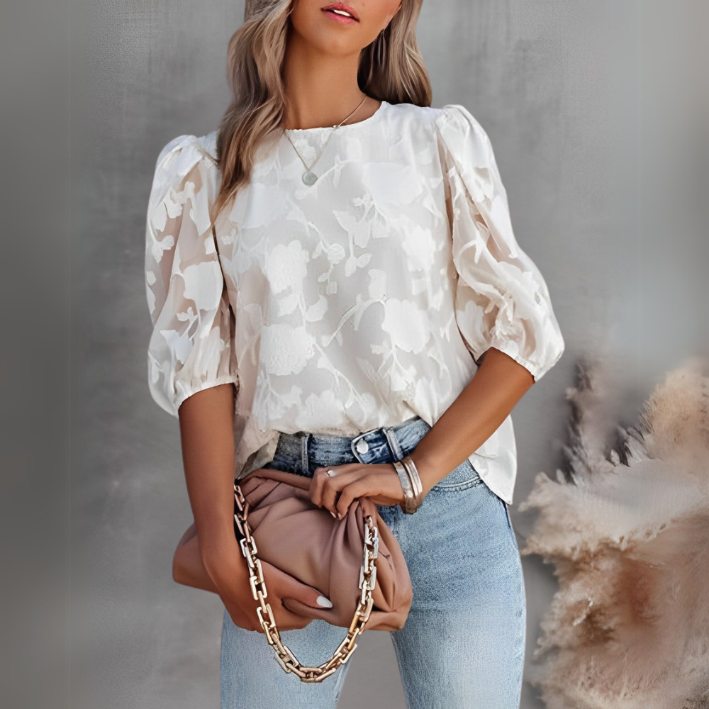 Schmeichelhaft Puffärmel-Bluse für Damen in Weiß elegante Damenbluse für leichte Alltagslooks