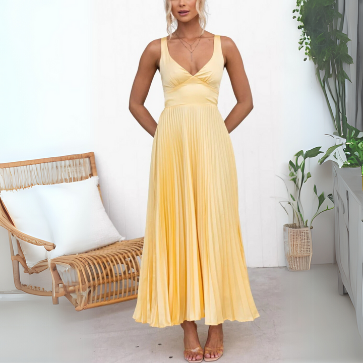 Talitha Schmeichelhaftes V-Ausschnitt Plissee Maxikleid für Damen