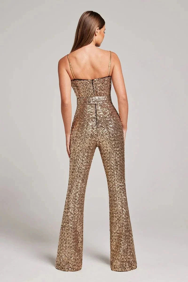 Anandi Schmeichelnder Schulterfreier Glitzer-Jumpsuit für Damen