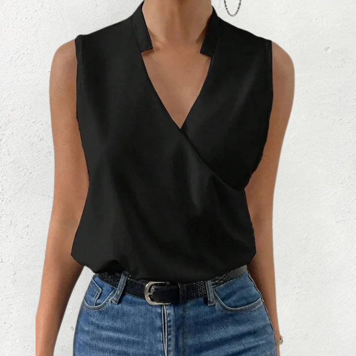 Schwarzes Damen-Top mit elegantem Schnitt zeitloses V-Ausschnitt Sommer-Top für vielseitige Outfits