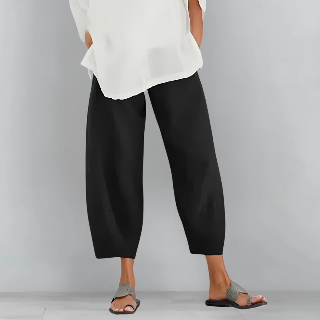 Schwarze Damenhose mit elastischem Bund atmungsaktive lässige Leinenhose für vielseitige Alltagsoutfits