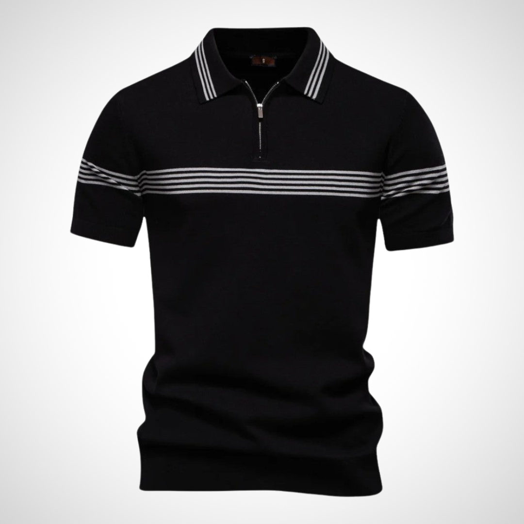 Schwarzes Herren-Polohemd mit Kontraststreifen – modernes Baumwollmischung Polohemd mit stilvollem Schnitt