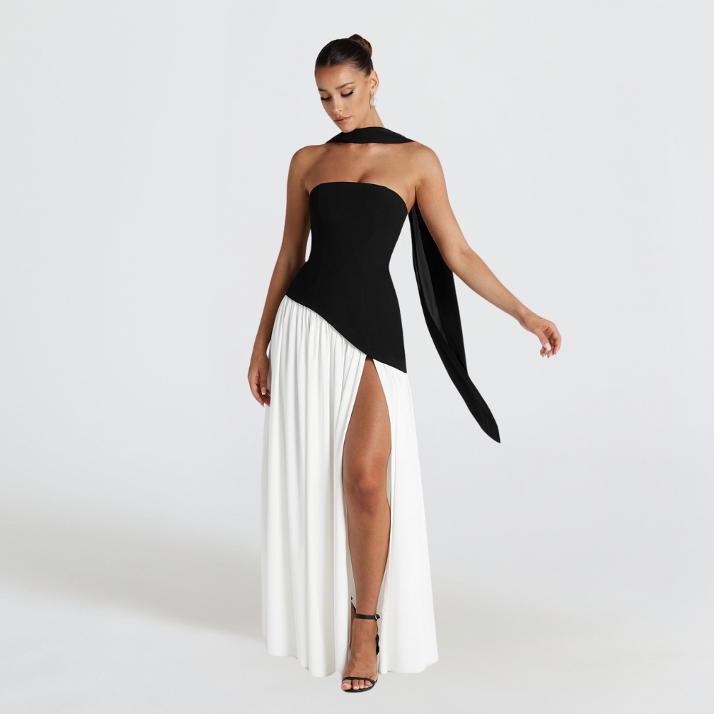 Schwarzes Damenkleid im eleganten Trägerloses Kleid mit Hohem Schlitz für Damen Look