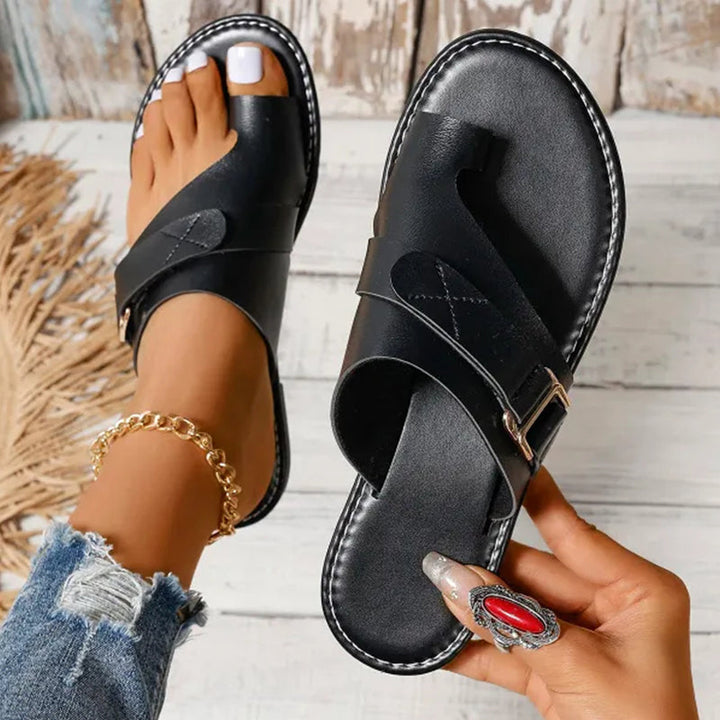 Schwarze Damen-Sandalen mit Riemen und weicher Stützende Leichte Sandalen Sohle