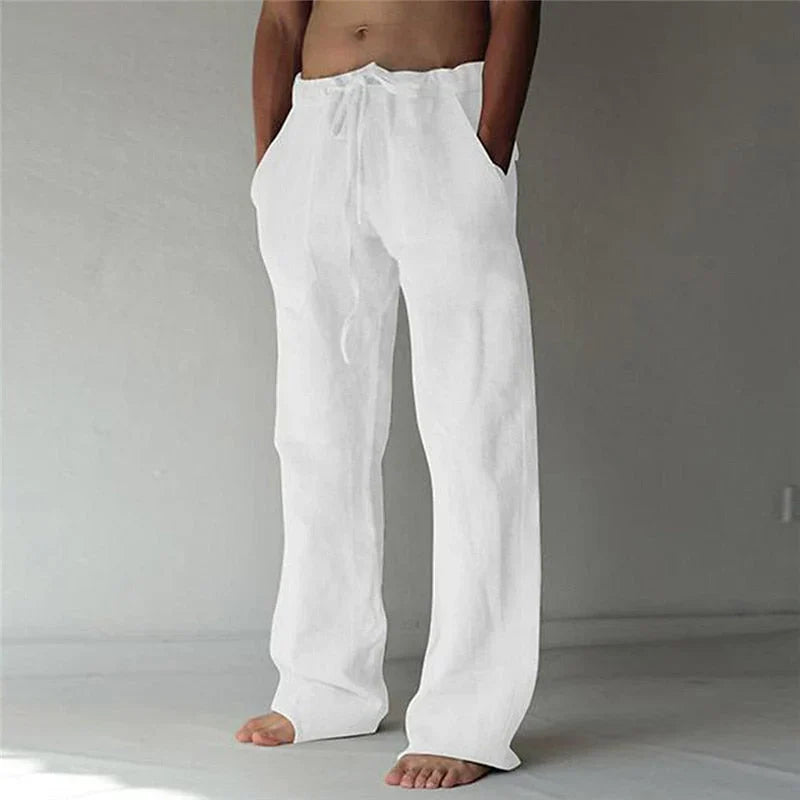Steffen trendige lässige Leinenhose für Herren in Weiß, mit einem leichten und atmungsaktiven Design, ideal für legere Sommerkleidung.