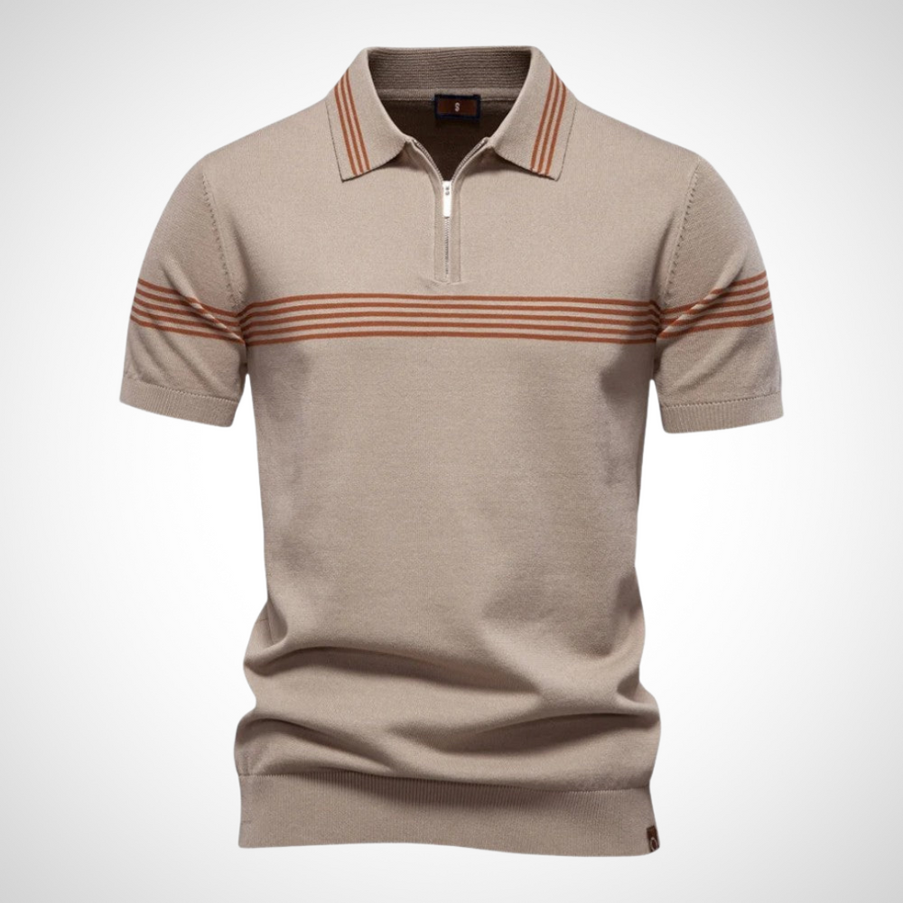Steinfarbenes Herren-Polohemd mit eleganten Details – ein gepflegtes Baumwollmischung Polohemd für den Alltag