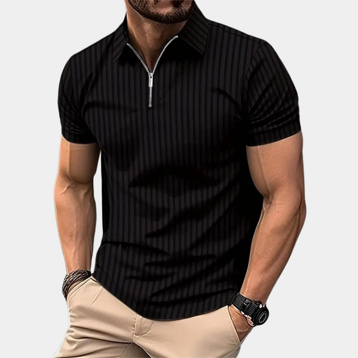 Schwarzes stilvolles Polohemd für Herren mit klassischem Kragen und schlanker Silhouette