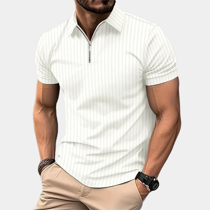 Weißes eng anliegendes Polohemd für Herren mit frischem Look und eleganten Kragendetails