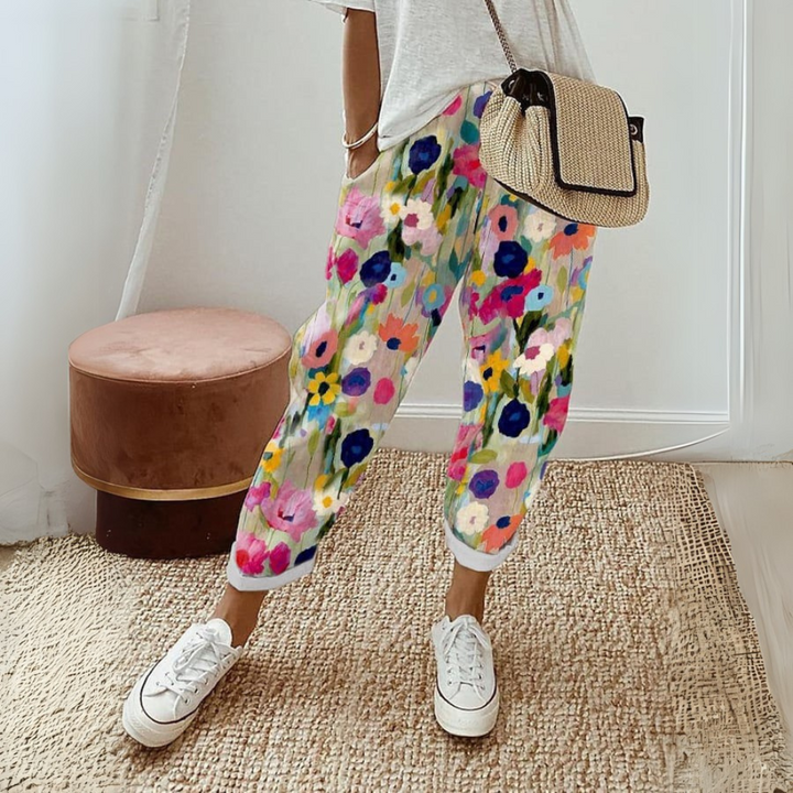 Pantaloni con fascia elastica colorata e stilosa per donna