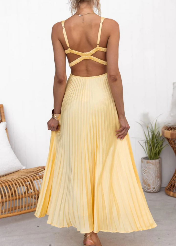 Talitha Schmeichelhaftes V-Ausschnitt Plissee Maxikleid für Damen
