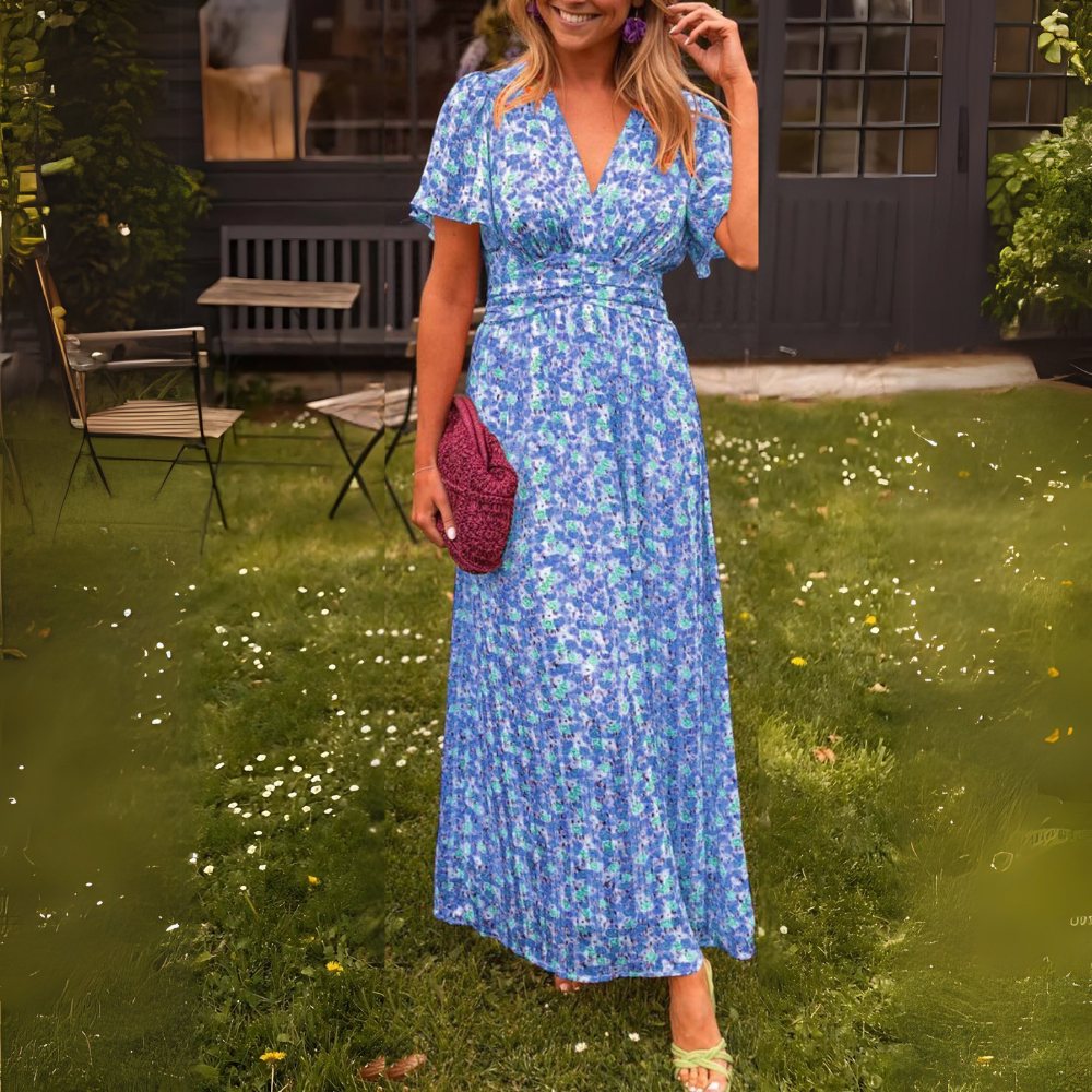 Tilia umwerfendes floral Maxi-Kleid für Damen in Blau, mit einem auffälligen Blumendruck und einer schmeichelhaften Passform