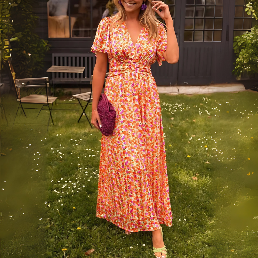 Tilia umwerfendes floral Maxi-Kleid für Damen in Orange, mit einem lebendigen Blumendruck und einer schmeichelhaften Silhouette