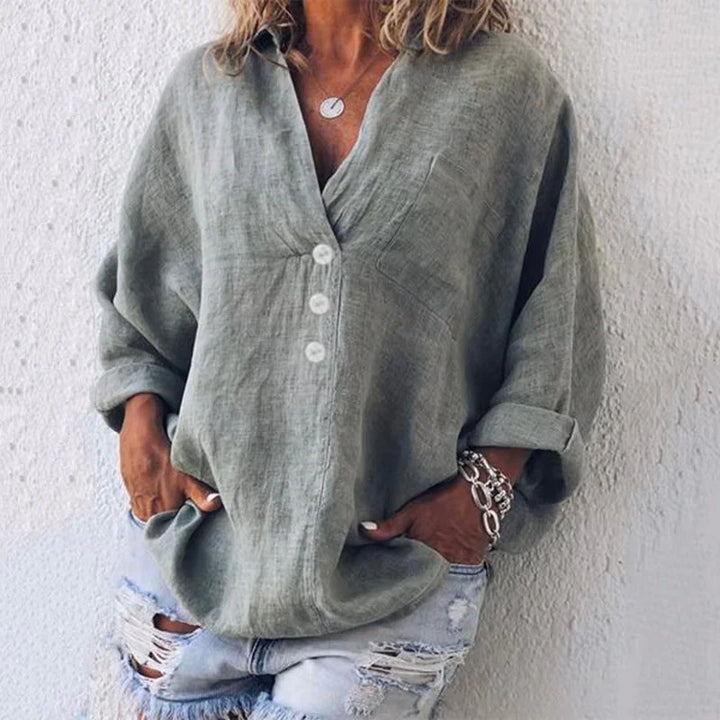 Damenbluse im Leinenstil mit Knopfleiste – perfekter Mix aus Eleganz und Lässigkeit