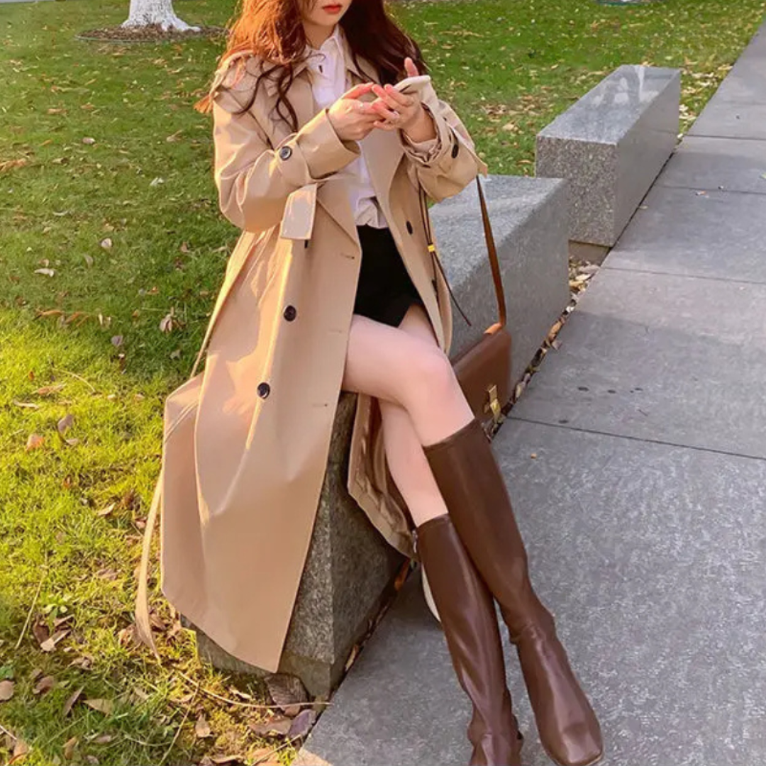 Trench coat impermeabile doppiopetto sagomato con cintura da donna