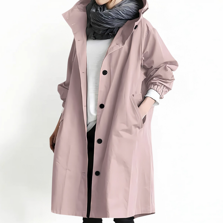 Trenchcoat in Rosa mit wasserabweisender Oberfläche, weiten Ärmeln mit Gummizug und praktischer Kapuze für Damen.