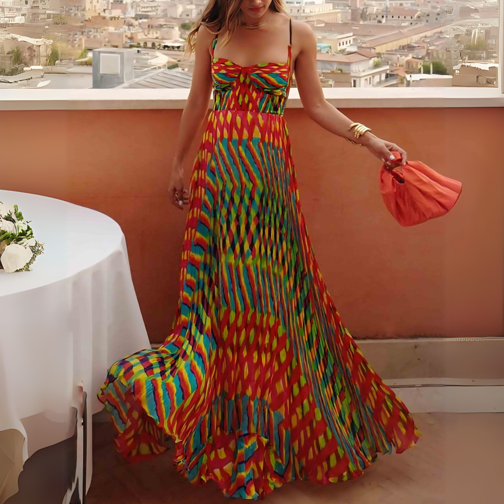Valina atemberaubendes Spaghetti-Träger Maxikleid für Damen in Bunt, mit einem lebhaften und auffälligen Design