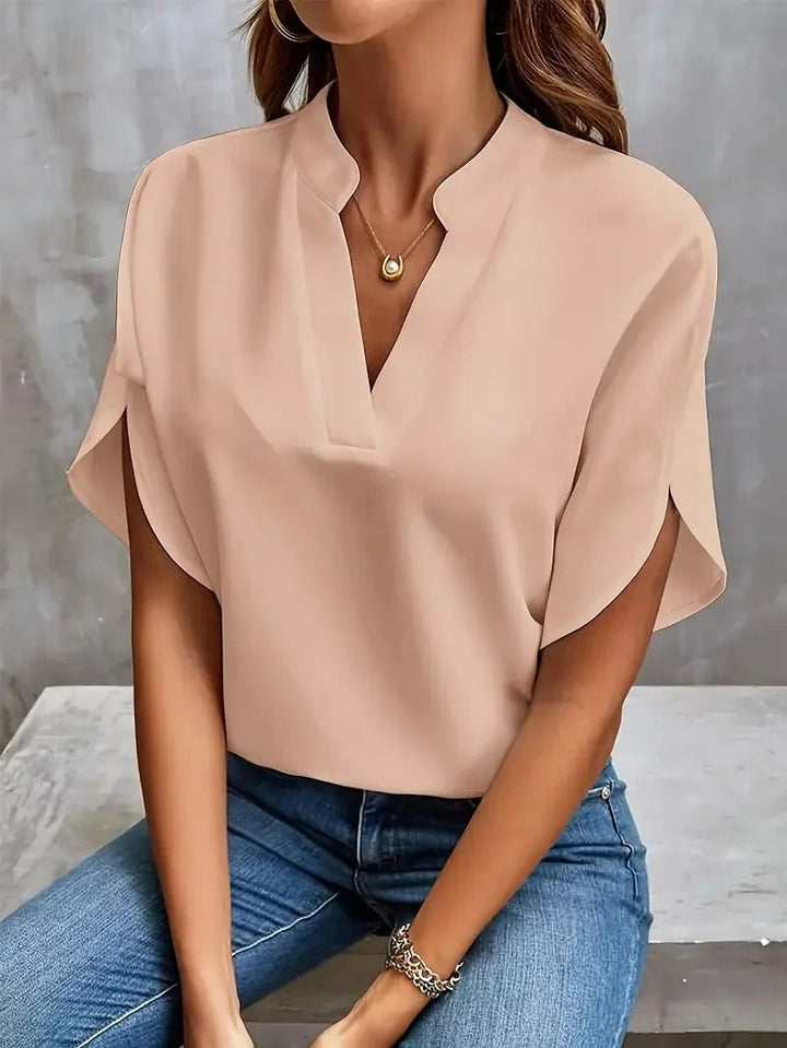 Mathilde Damen V-Ausschnitt Bluse Kurzarm