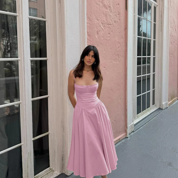 Rachele Damen Elegantes Midi Kleid mit Spaghettiträgern
