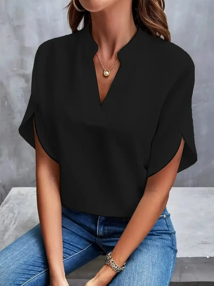 Mathilde Damen V-Ausschnitt Bluse Kurzarm