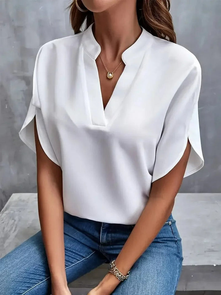 Mathilde Damen V-Ausschnitt Bluse Kurzarm