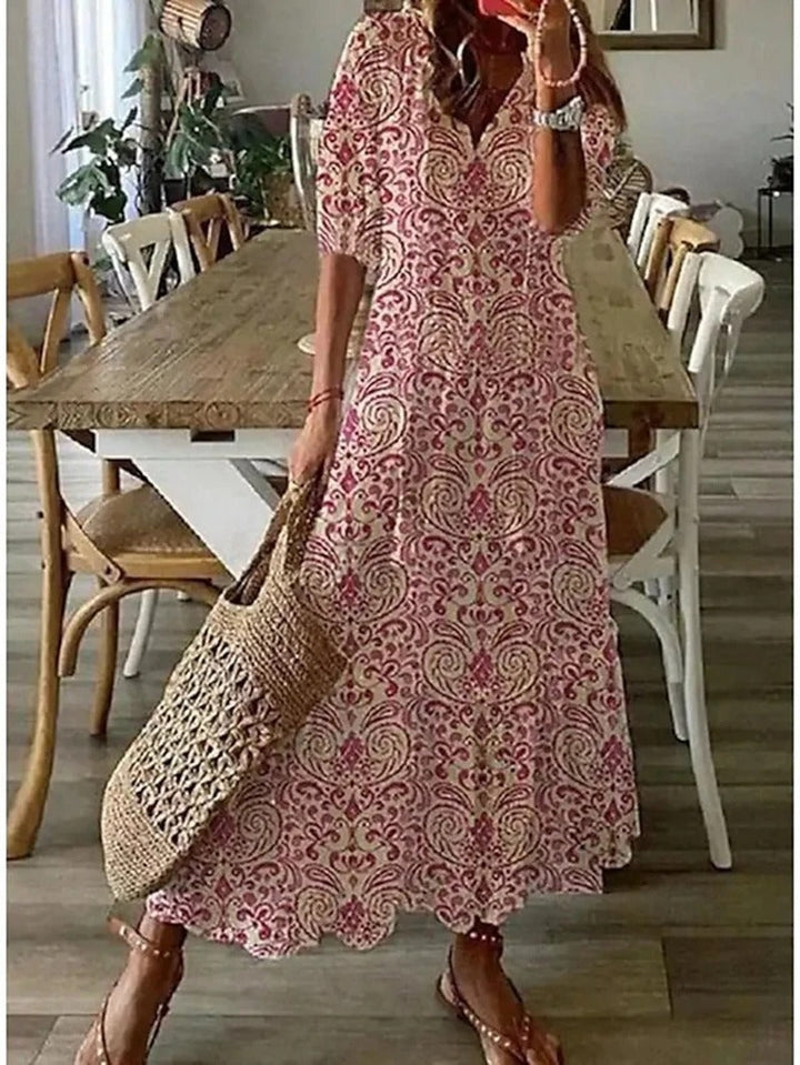 Brenda Damen Maxikleid mit Print & Fransen