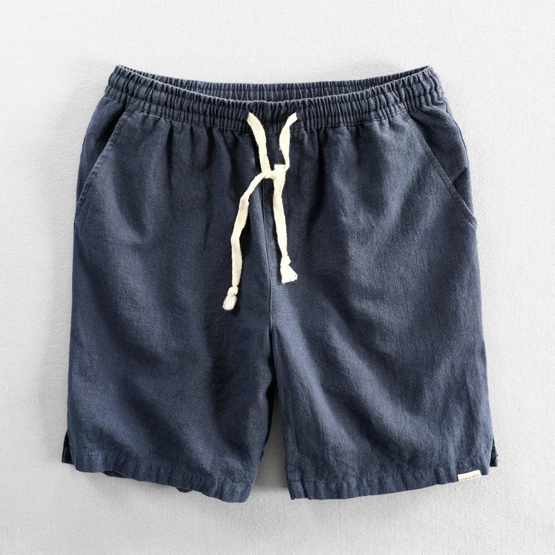 Verstellbare blaue Leinen-Shorts für Herren mit lässigem Look und verstellbarem Bund