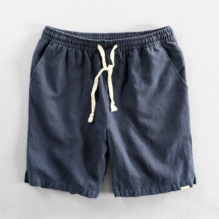 Verstellbare blaue Leinen-Shorts für Herren mit lässigem Look und verstellbarem Bund