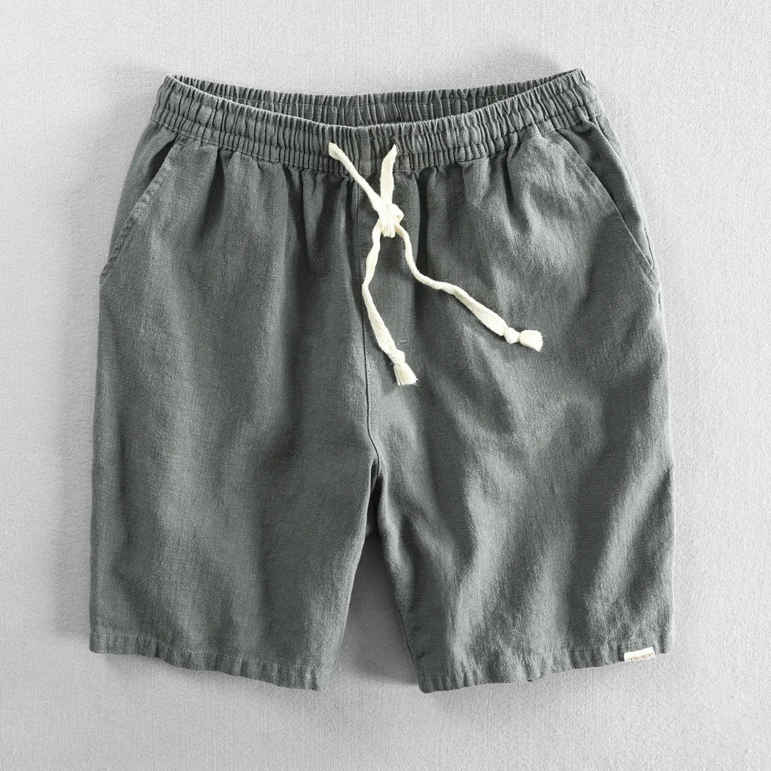 Verstellbare graue Leinen-Shorts für Herren mit leichtem Stoff und entspannter Passform für bequemes Tragen