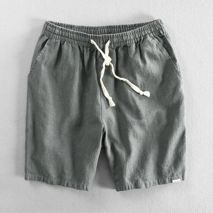 Verstellbare graue Leinen-Shorts für Herren mit leichtem Stoff und entspannter Passform für bequemes Tragen