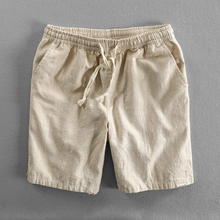 Verstellbare khakifarbene Leinen-Shorts für Herren mit atmungsaktivem Stoff und Kordelzugbund für einen lässigen Look