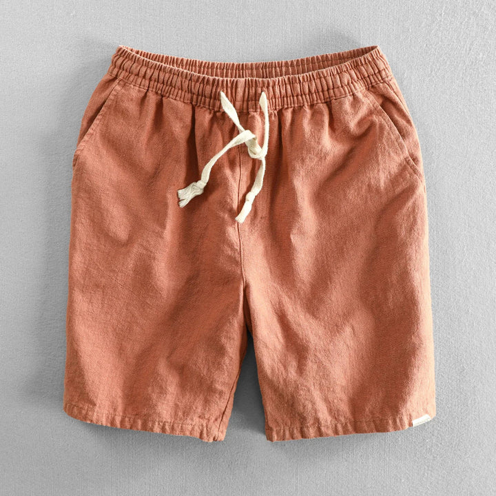 Verstellbare orange Leinen-Shorts für Herren mit Kordelzugbund und entspannter Passform für maximalen Komfort