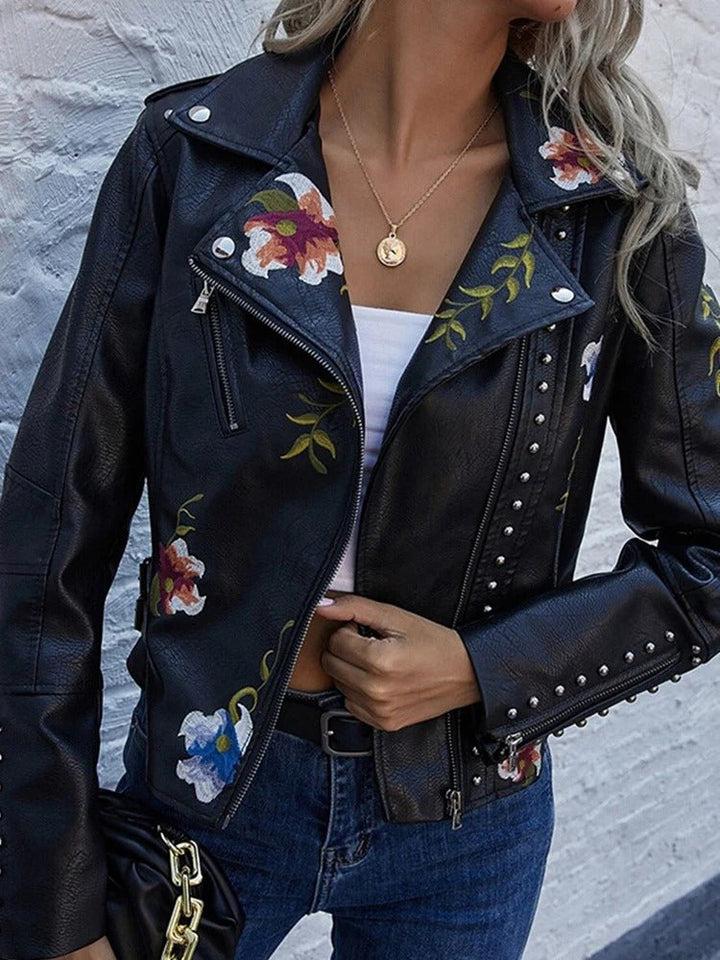 Viktoria Damen Kunstlederjacke mit Blumenstickerei - Modehaus Blum