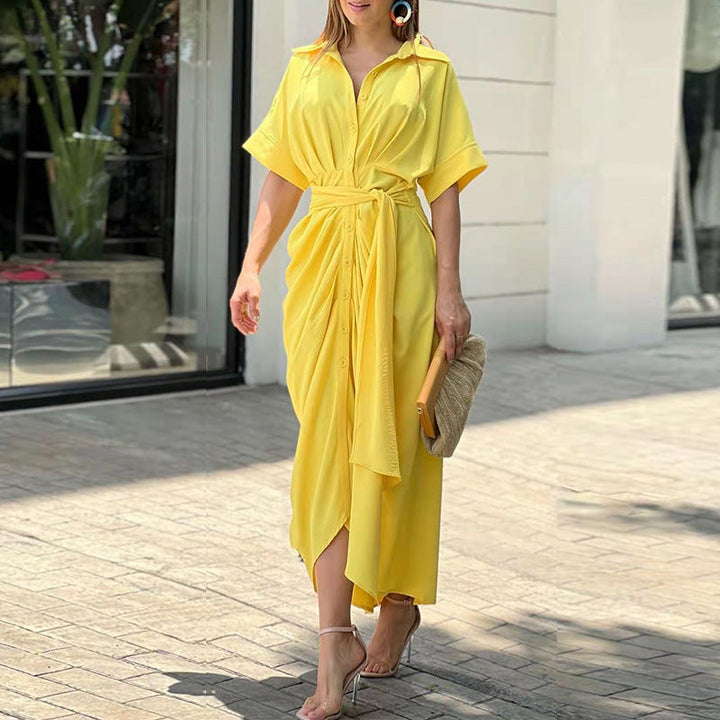 Gelbes Maxikleid für Damen mit Gürtel – fröhlich, sonnig und feminin
