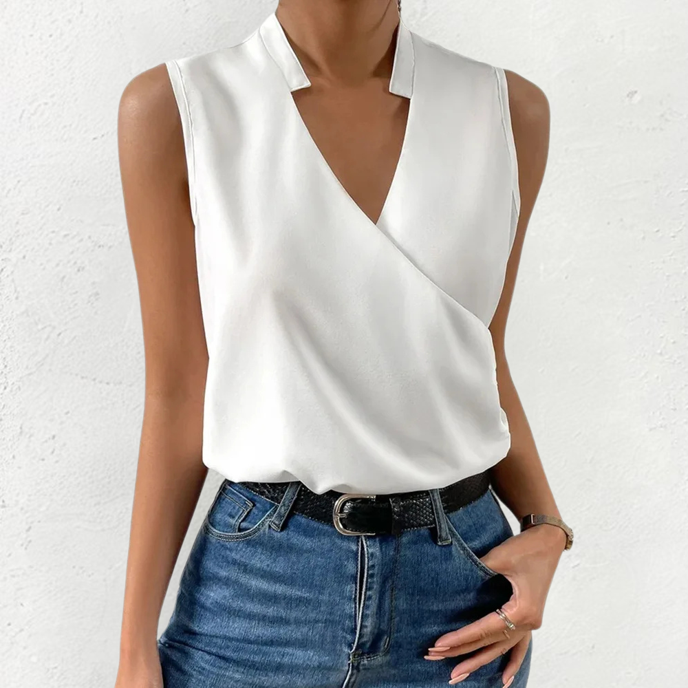 Weißes Damen-Top mit tiefem Ausschnitt elegantes V-Ausschnitt Sommer-Top für einen frischen luftigen Look