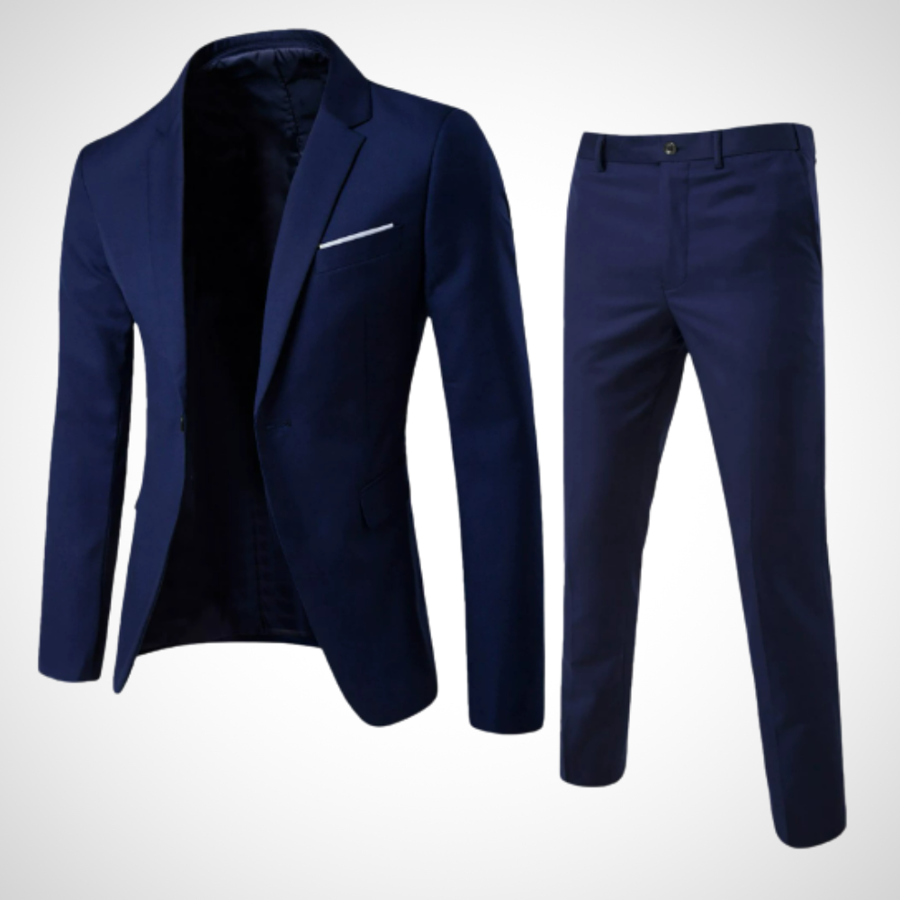 Stilvoller marineblauer klassischer Anzug für Herren, der für Eleganz und Komfort sorgt und ideal für Geschäftstreffen und formelle Veranstaltungen ist