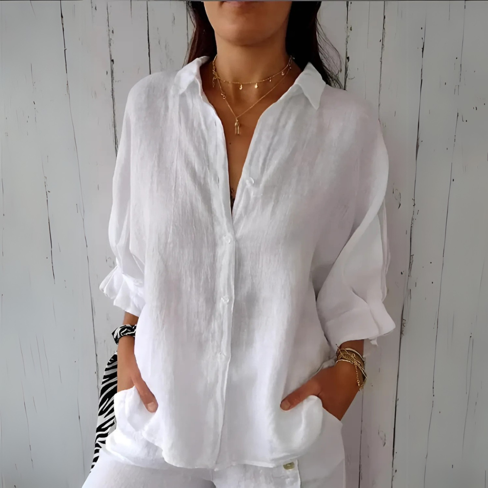 Wilna zeitlose elegante Knopf-Down-Bluse für Damen in Weiß, mit einem klaren, klassischen Look und einer schmeichelhaften Passform