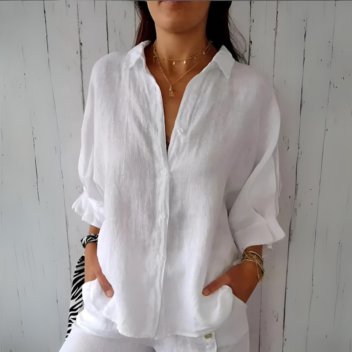 Wilna zeitlose elegante Knopf-Down-Bluse für Damen in Weiß, mit einem klaren, klassischen Look und einer schmeichelhaften Passform