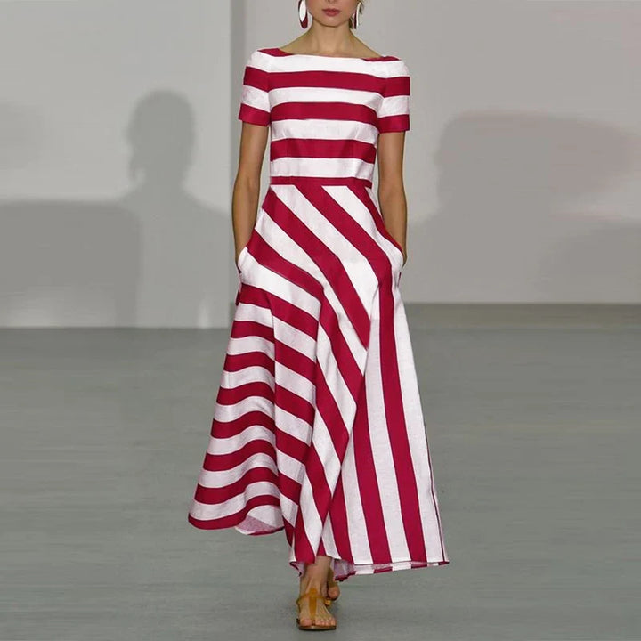 Yana Kleid in Rot mit Streifen für Damen und schmeichelnder Passform im femininen Stil