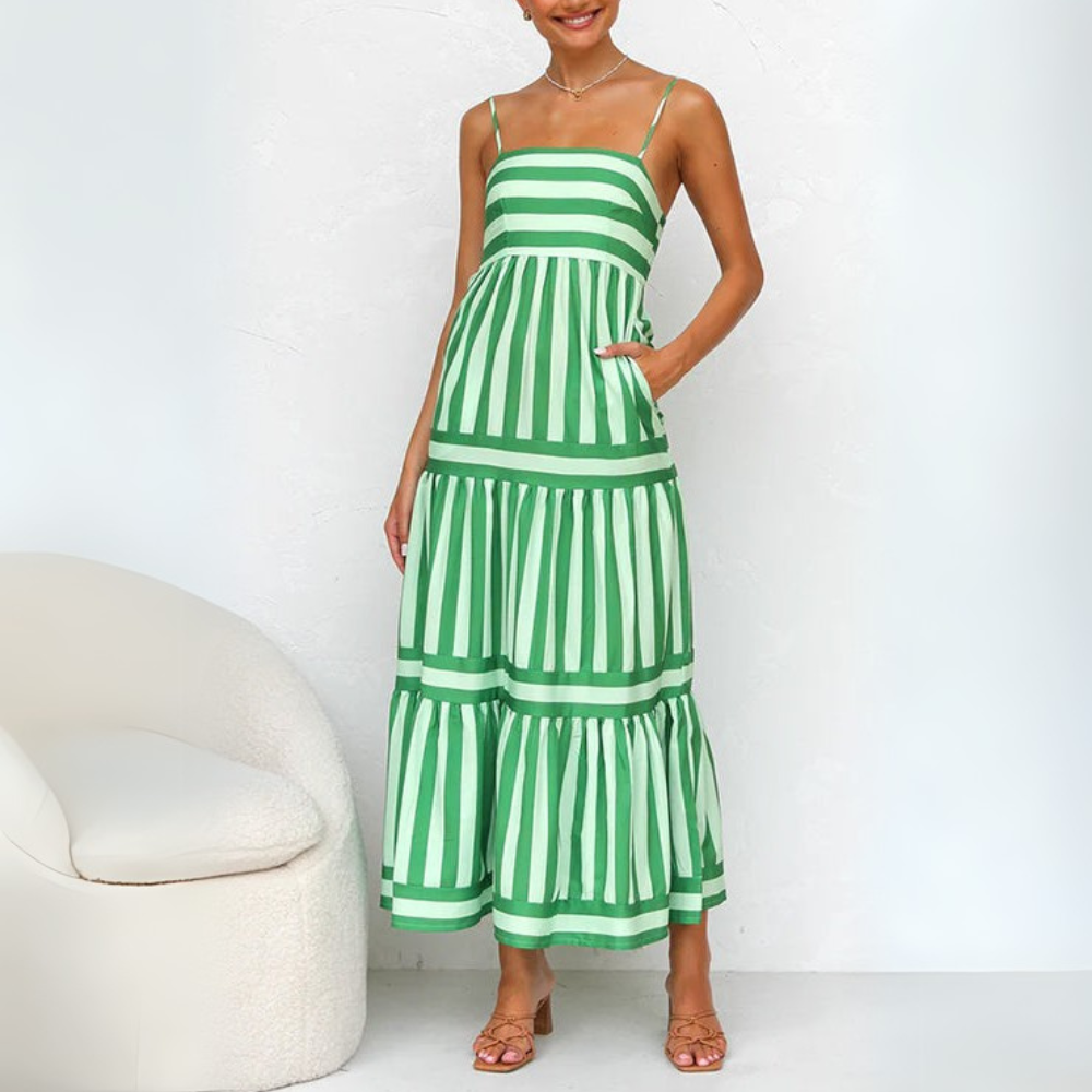 Zehra schickes Spaghetti-Träger Maxi-Kleid für Damen in Grün, mit einem stilvollen Design, zarten Spaghetti-Trägern und einer schmeichelhaften Passform