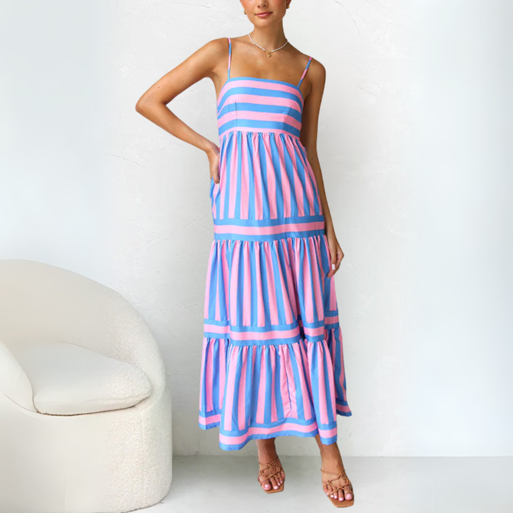 Zehra schickes Spaghetti-Träger Maxi-Kleid für Damen in Rosa, mit einer figurbetonten Passform, Spaghetti-Trägern und einem fließenden Rock